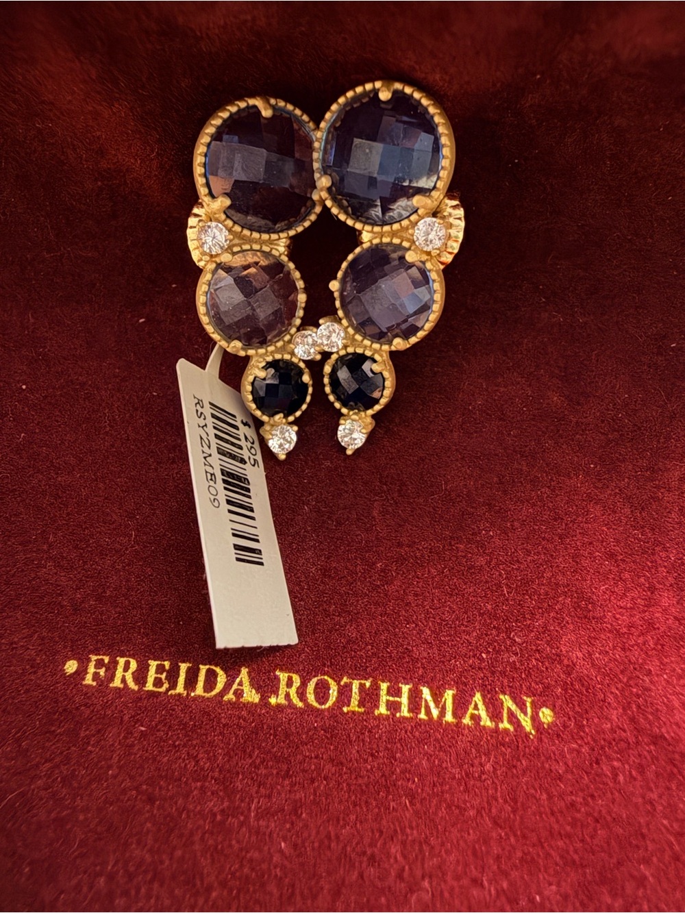 Freida Rothman Sterling Silver Gold Plated Imperial Blue Climber Earrings